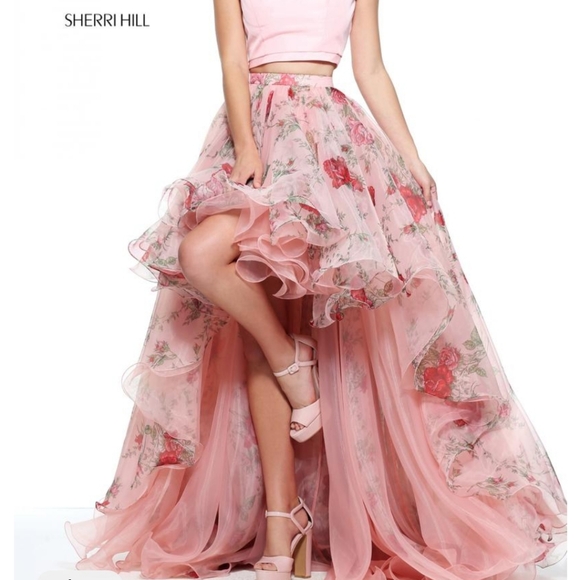 Size 10/12 light blue floral 2pc high low gown by Sherri Hill NWT - Picture 9 of 11